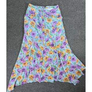 Veronica Beard Skirt Womens 4 Blue Purple Yellow Floral Midi Godet Ruffle Hem‎